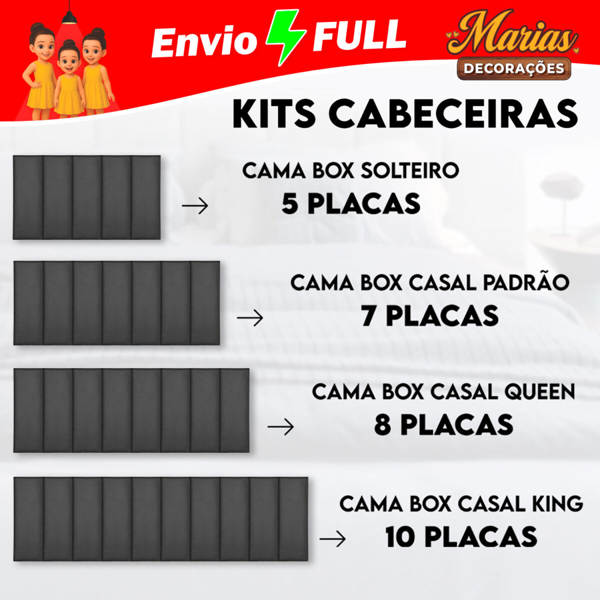 Cabeceira de Cama Casal Queen King Size 45x20cm Luxo para Cama Box Autocolante Modular Estofada - Envio⚡FULL - Imagem 1