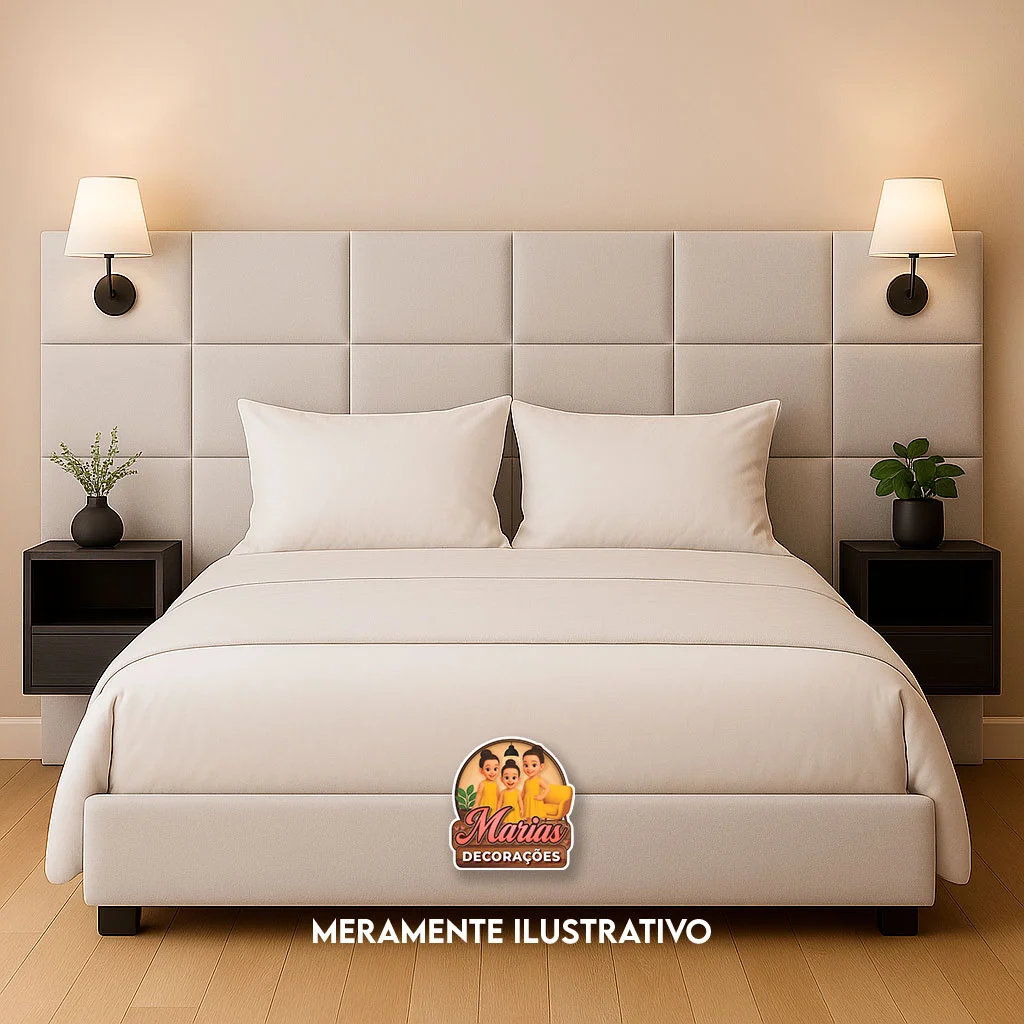Cama elegante com cabeceira estofada.