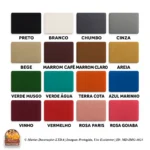 Várias opções de cores de tecido.