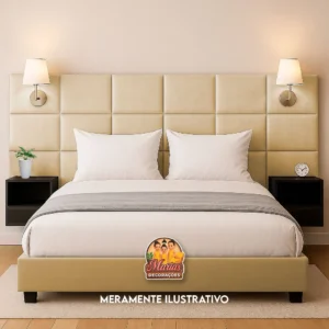 Cama com cabeceira estofada elegante.