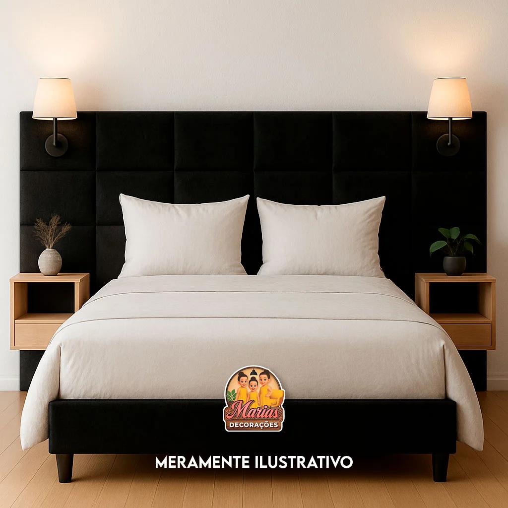 Cama com cabeceira estofada elegante.